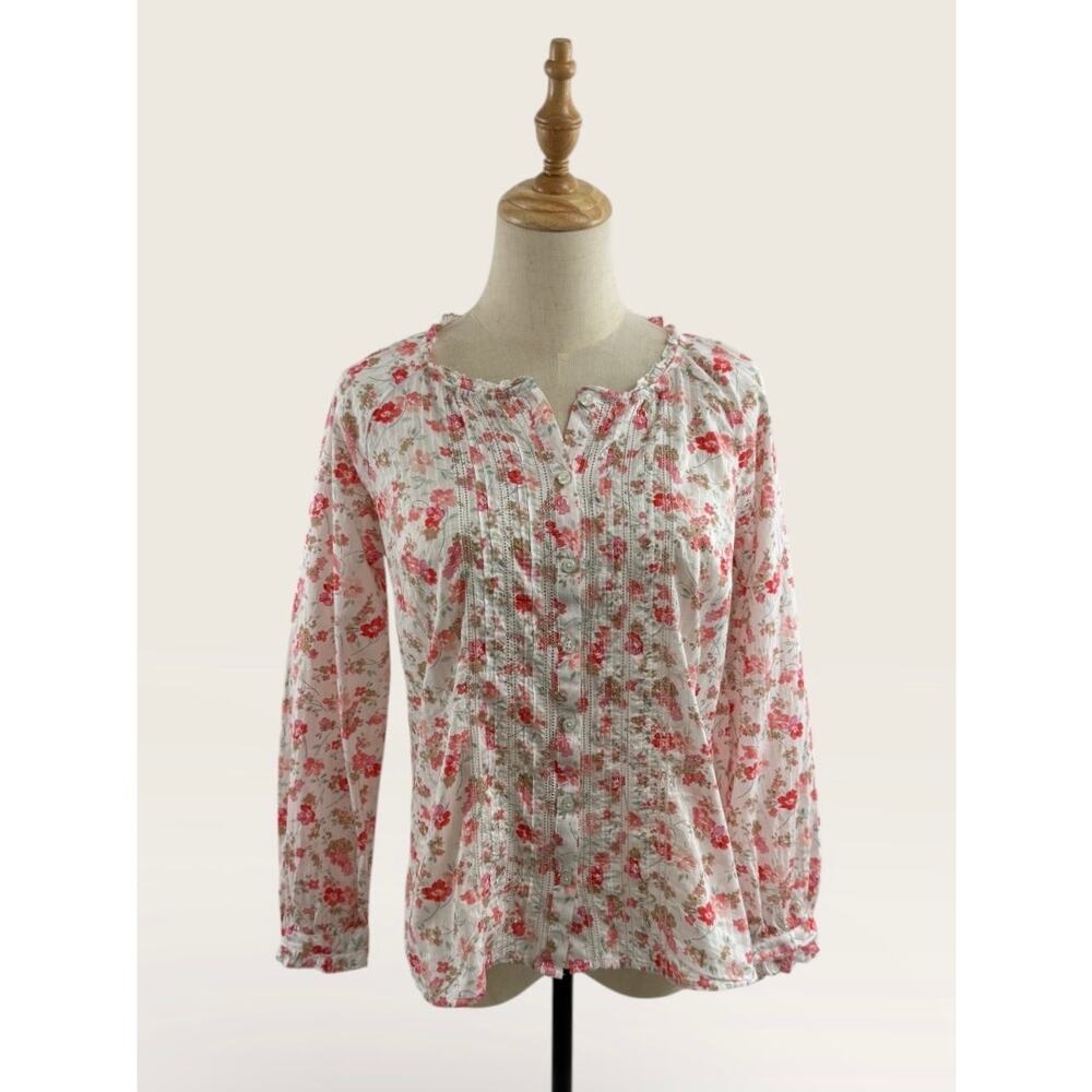 Talbots Petite Pink Floral Boho Top, Small Petite